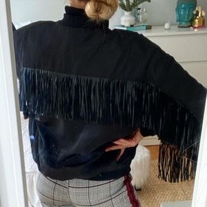 Black bomber jacket with fringe